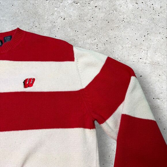 Wisconsin Badgers Stripe Sweater XL Crable Sportswear Red White Knit Vintage - Picture 3 of 10